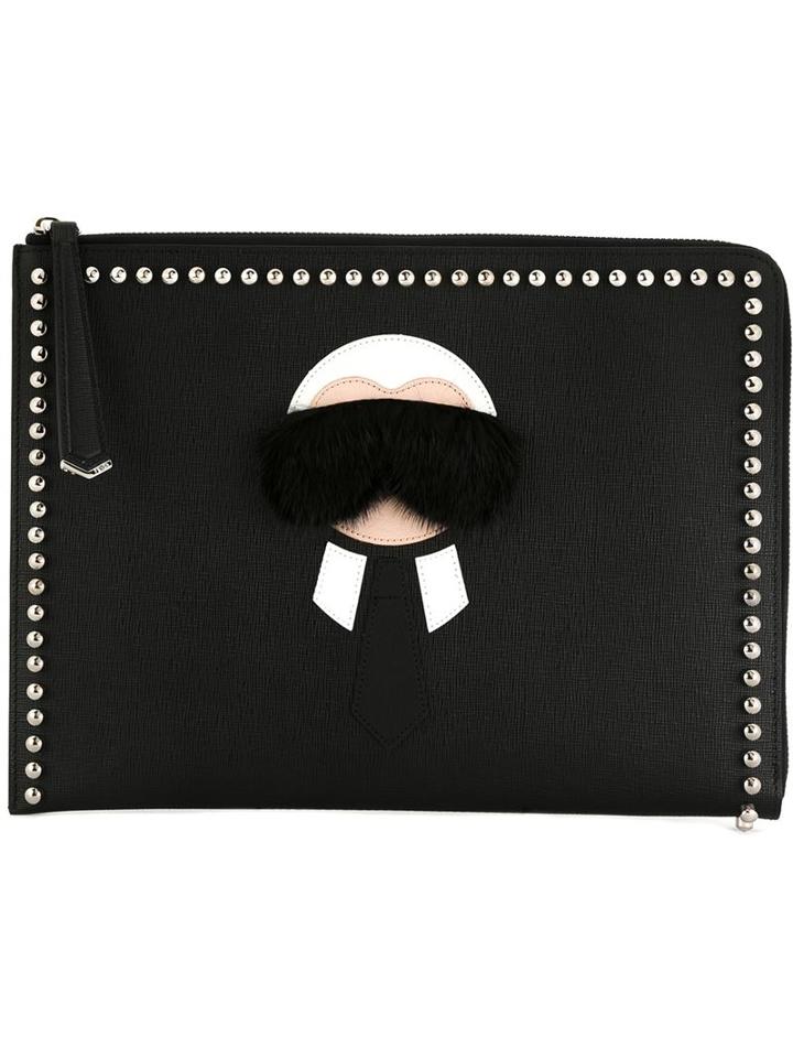 Fendi - 'karlito' Clutch - Women - Calf Leather/metal (other) - One Size, Black, Calf Leather/metal (other)