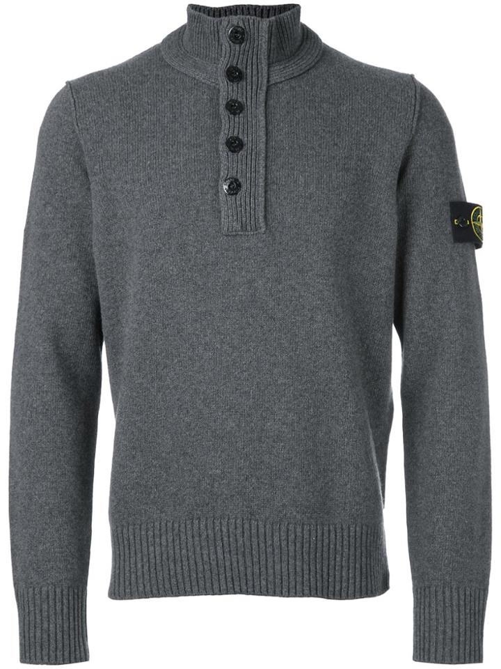 Stone Island Zipped Buttoned Pullover - Grey