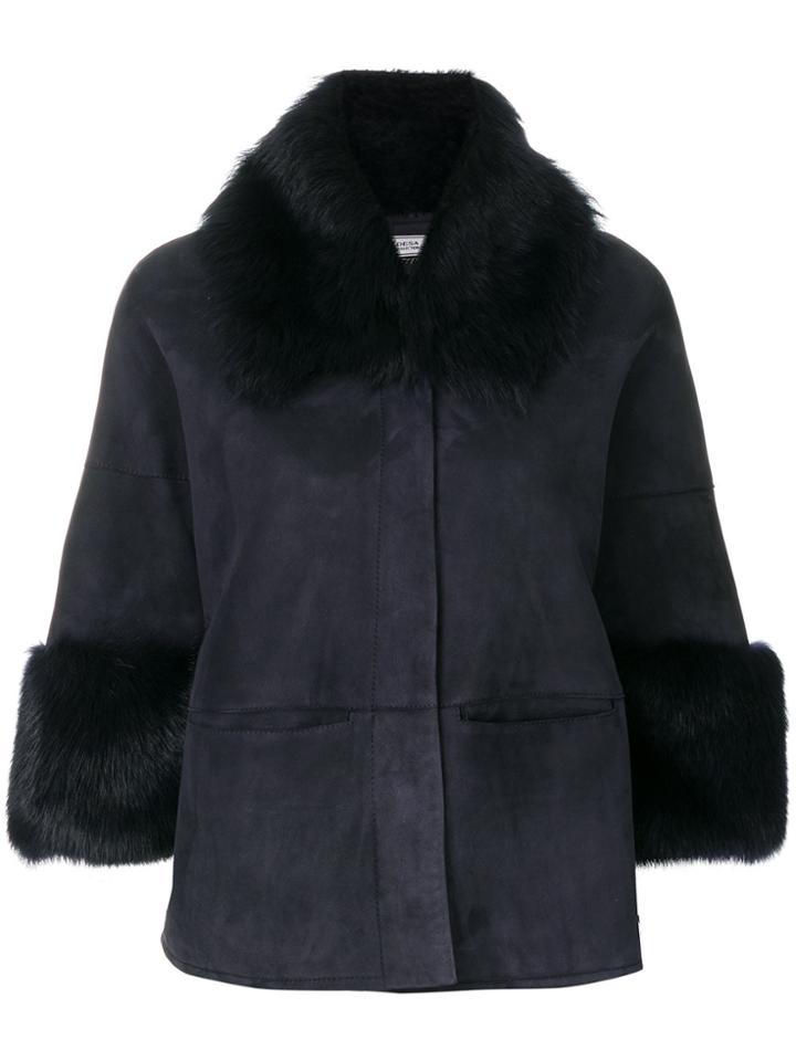 Desa Collection Cropped Shearling Jacket - Blue