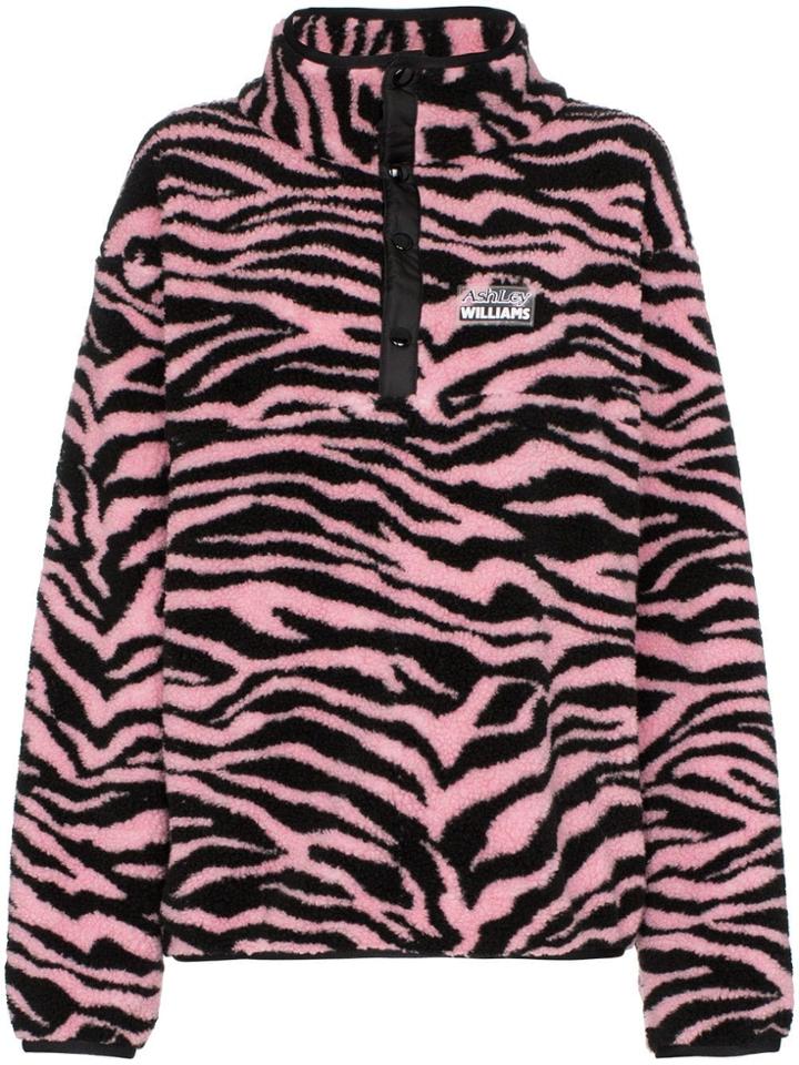 Ashley Williams Juju Tiger Print Button-neck Fleece - Pink