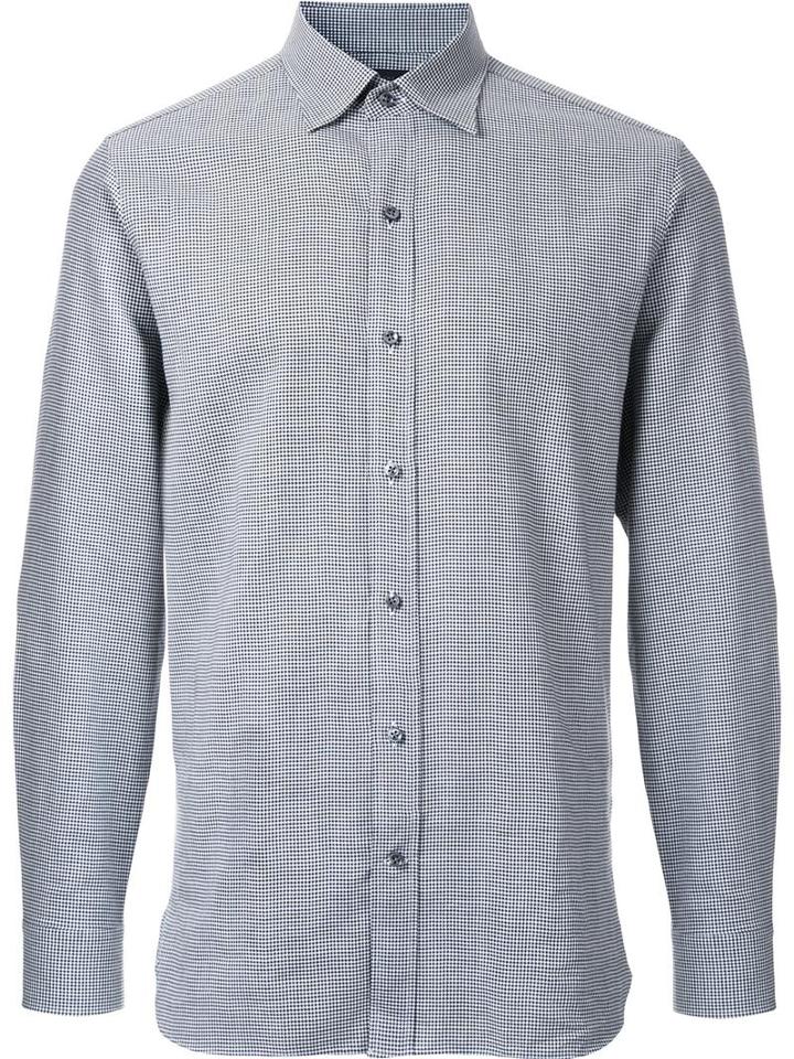 Kent & Curwen Houndstooth Print Poplin Shirt, Men's, Size: Medium, Grey, Cotton