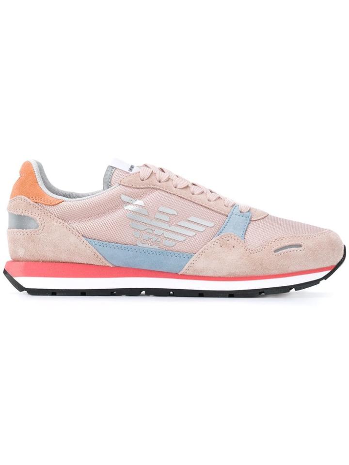 Emporio Armani Panelled Logo Sneakers - Pink