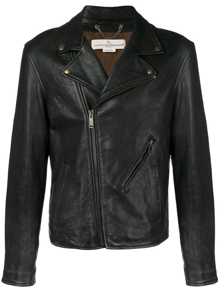 Golden Goose Deluxe Brand Off-centre Zipped Biker Jacket - Black