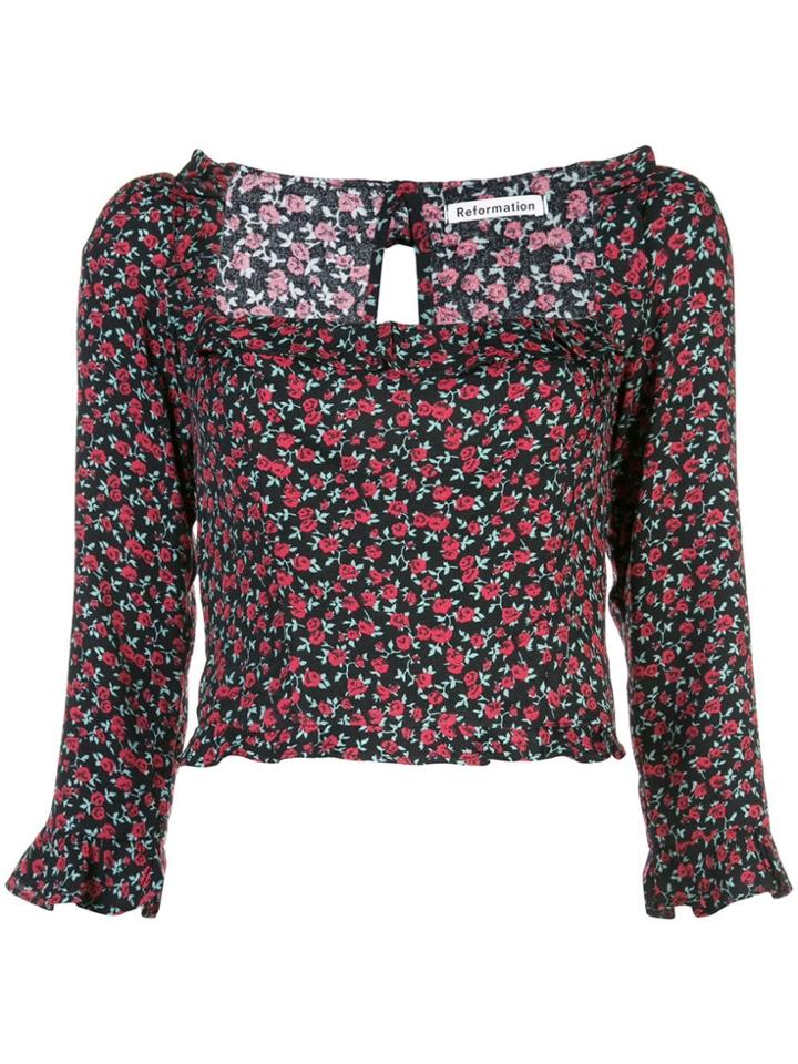 Reformation Barb Floral-print Top - Black