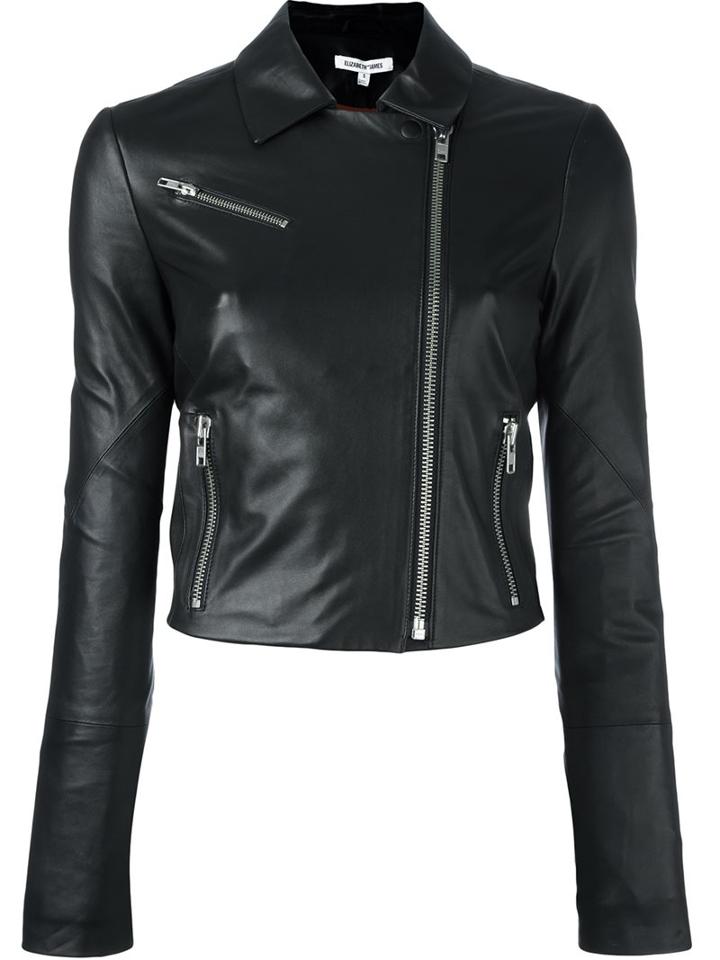 Elizabeth And James Cropped Biker Jacket, Women's, Size: Medium, Black, Lamb Skin/polyester/spandex/elastane