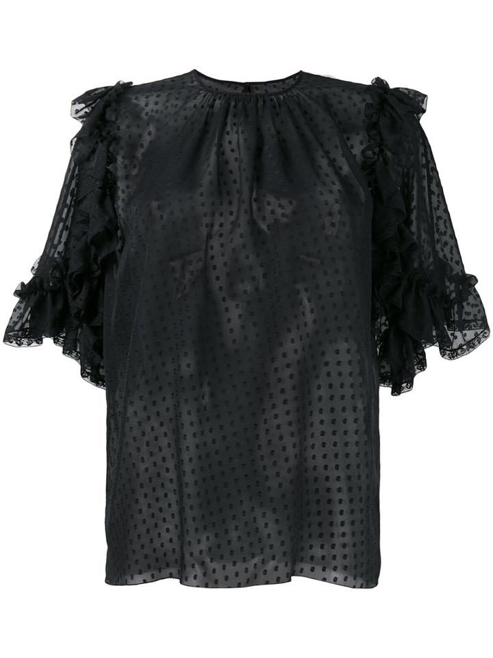 Dolce & Gabbana - Sheer Polka Dot Ruffle Blouse - Women - Silk/cotton/polyamide - 40, Women's, Black, Silk/cotton/polyamide