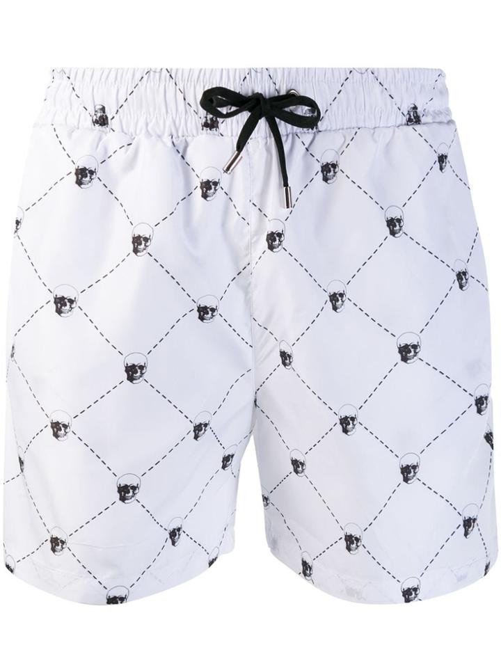 Philipp Plein Skull Drawstring Swim Shorts - White