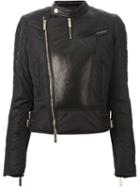 Dsquared2 Swinging Mix Biker Jacket, Women's, Size: 44, Black, Leather/polyamide/polyurethane/feather Down
