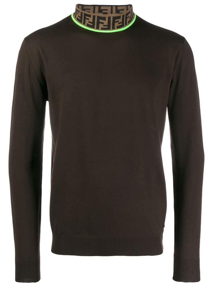 Fendi Contrast-collar Jumper - Brown