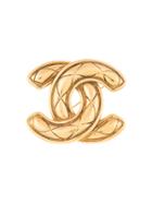 Chanel Vintage Quilted Cc Brooch - Metallic