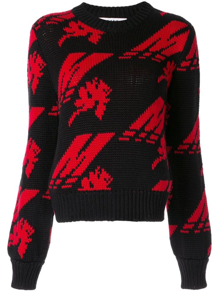 Msgm Intarsia Knit Logo Jumper - Black