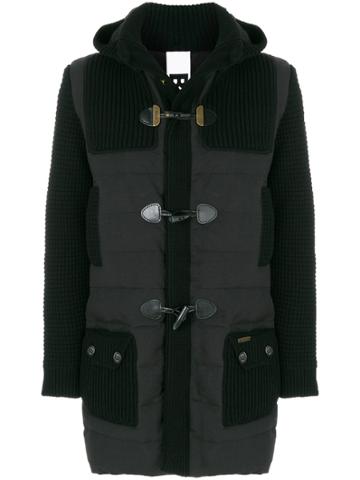 Bark Knitted-panelled Padded Coat - Black