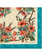 Gucci Silk Carré With Poppy Print - Neutrals