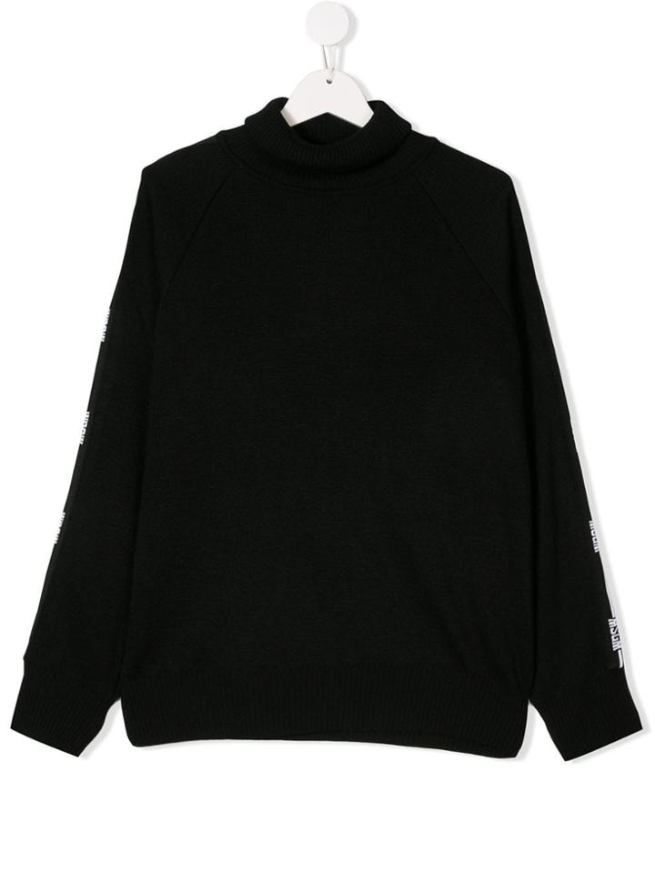 Msgm Kids Teen Logo Roll Neck Jumper - Black
