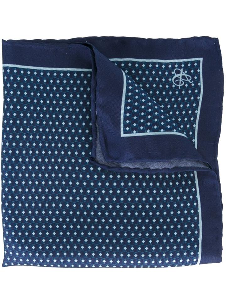 Canali Printed Pocket Handkerchief, Men's, Blue, Silk