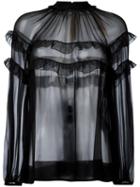 No21 - Ruffled Sheer Blouse - Women - Silk - 40, Black, Silk