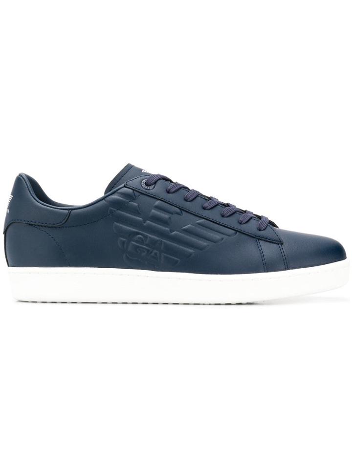 Ea7 Emporio Armani Logo Leather Sneakers - Blue