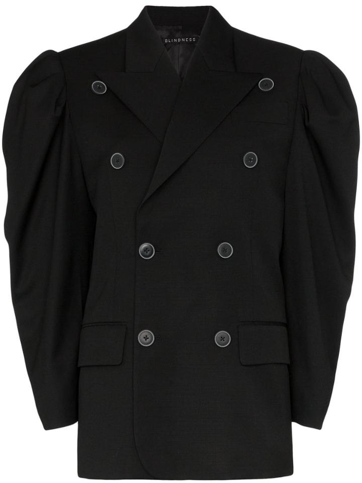 Blindness Puff Sleeve Double-breasted Blazer - Black