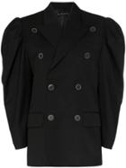 Blindness Puff Sleeve Double-breasted Blazer - Black