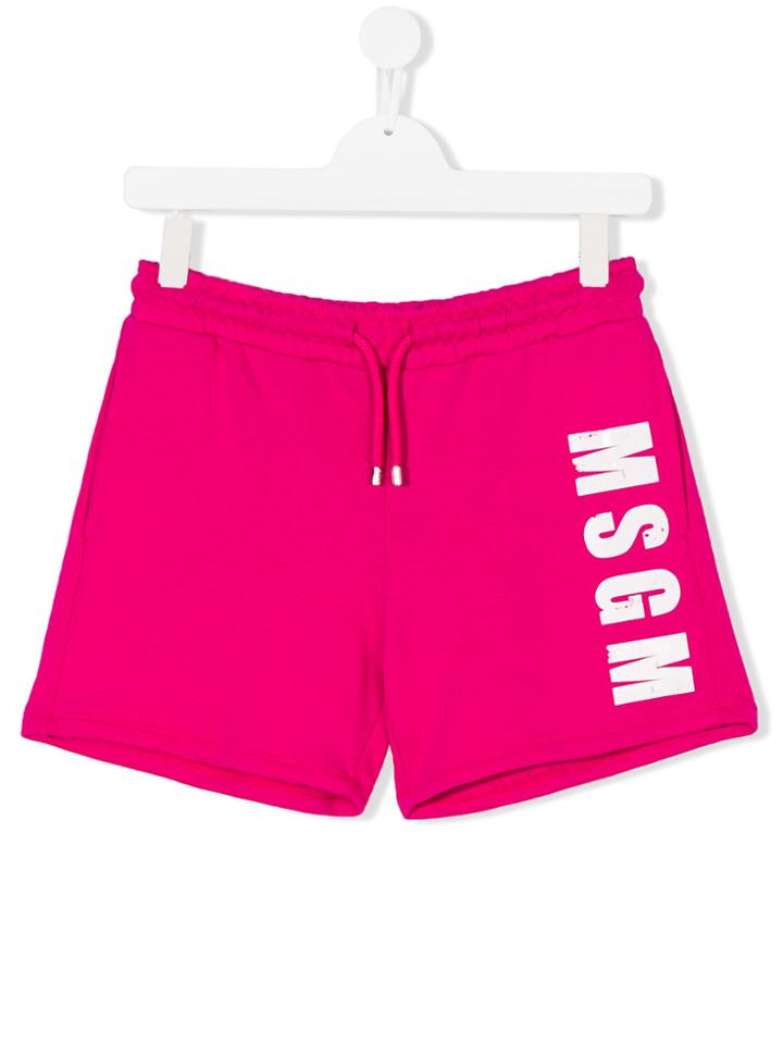 Msgm Kids Side Logo Drawstring Shorts - Pink & Purple