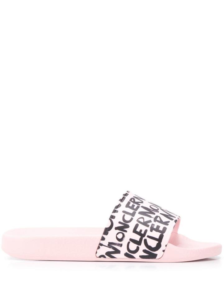 Moncler Graffiti Logo Print Slide Sandals - Pink