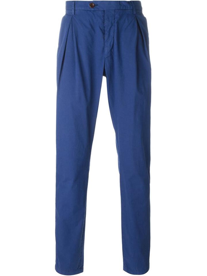 Al Duca D'aosta 1902 Pleated Trousers, Men's, Size: 48, Blue, Cotton/spandex/elastane