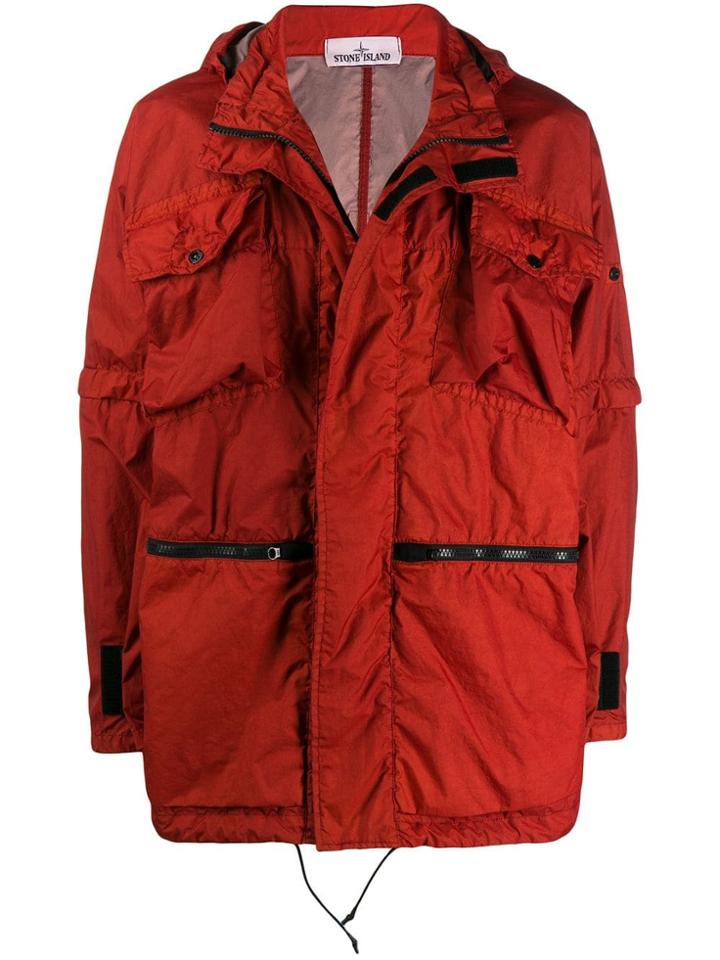 Stone Island Logo Patch Hooded Jacket - Orange
