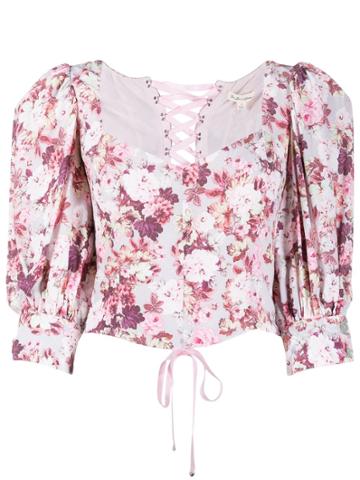 For Love And Lemons Houston Floral-print Cropped Blouse - Pink