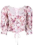 For Love And Lemons Houston Floral-print Cropped Blouse - Pink
