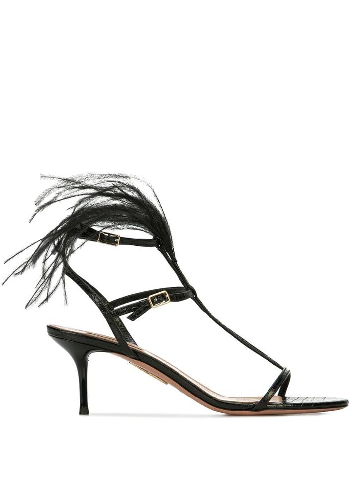 Aquazzura Feather Sandals - Black