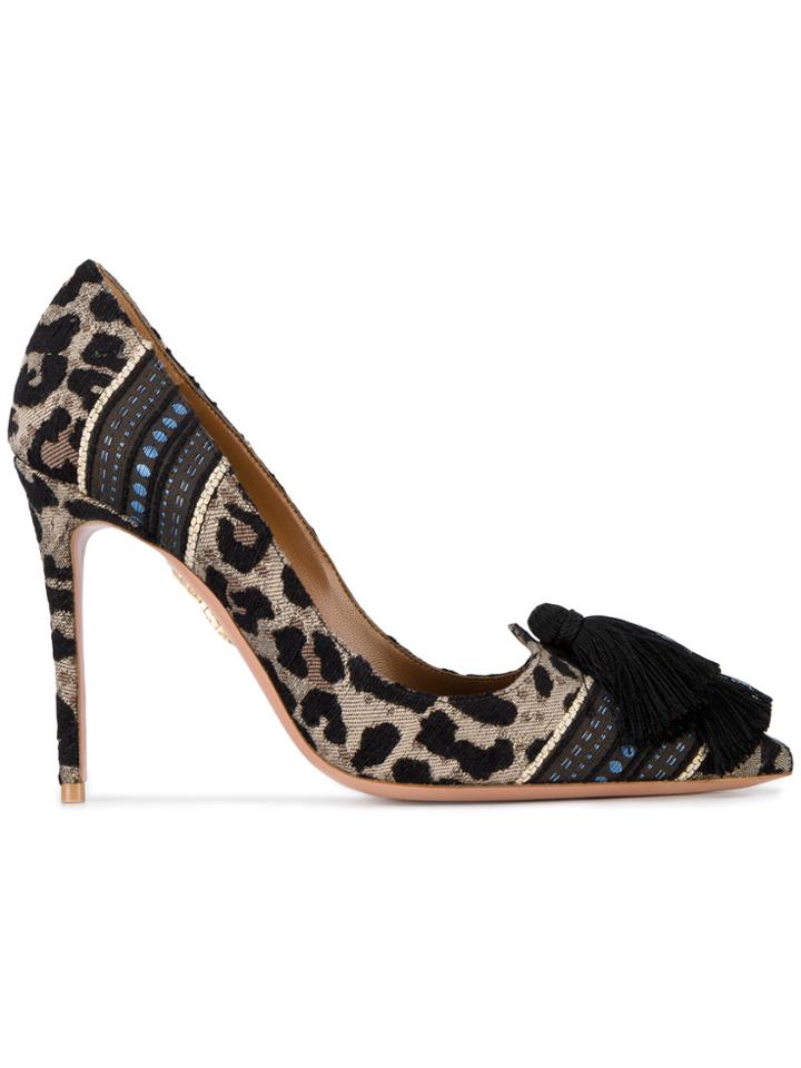 Aquazzura Leopard Canvas Love Tassel 110 Pumps - Multicolour
