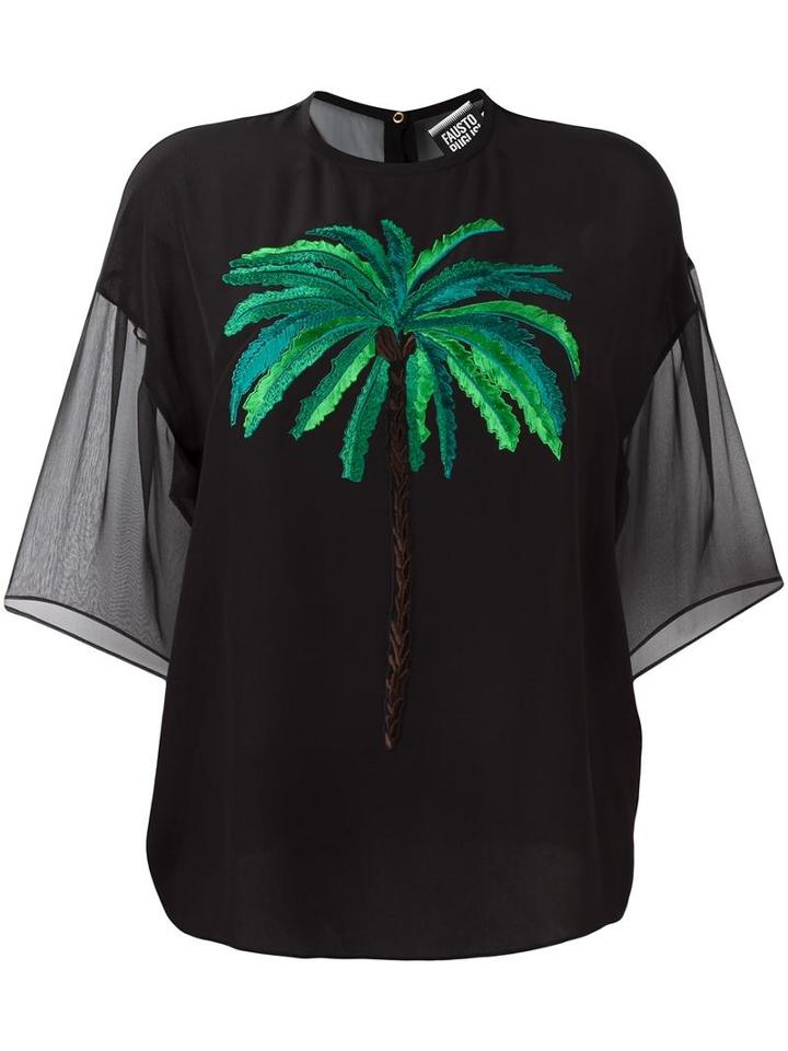 Fausto Puglisi Palm-tree Embroidered Top, Women's, Size: 42, Black, Silk/viscose