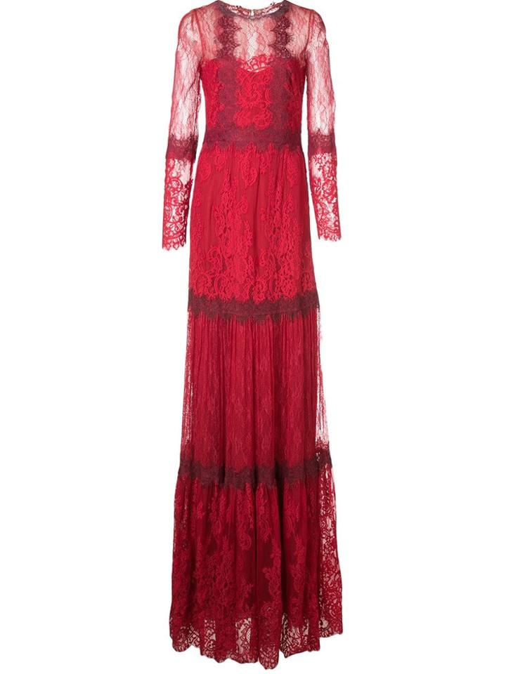 Marchesa Notte Lace Flared Dress