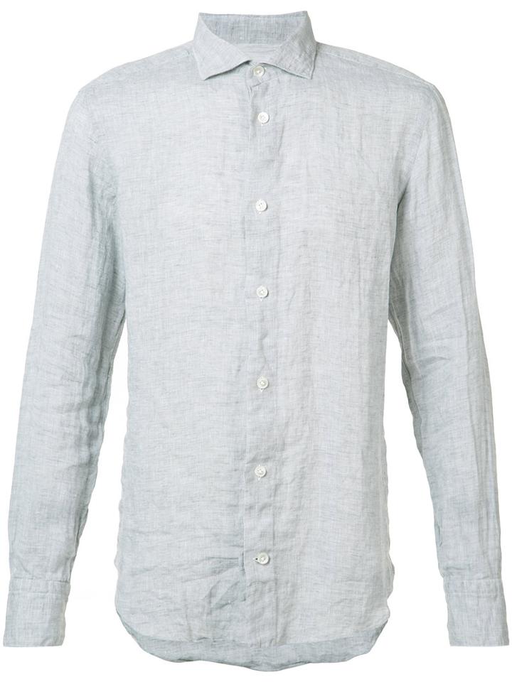 Eleventy Spread Collar Shirt, Men's, Size: Large, Grey, Linen/flax