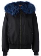 Mr & Mrs Italy - Fur Collar Bomber Jacket - Women - Polyamide/polyester/polyurethane/racoon Fur - S, Blue, Polyamide/polyester/polyurethane/racoon Fur