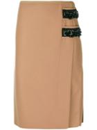 No21 - Contrast Embellished Pencil Skirt - Women - Glass/pvc/polyester/cashmere - 44, Brown, Glass/pvc/polyester/cashmere