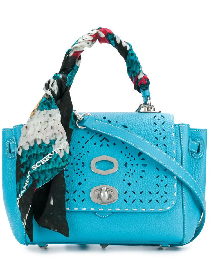 Ermanno Scervino Scarf-wrapped Pointelle Detail Shoulder Bag - Blue