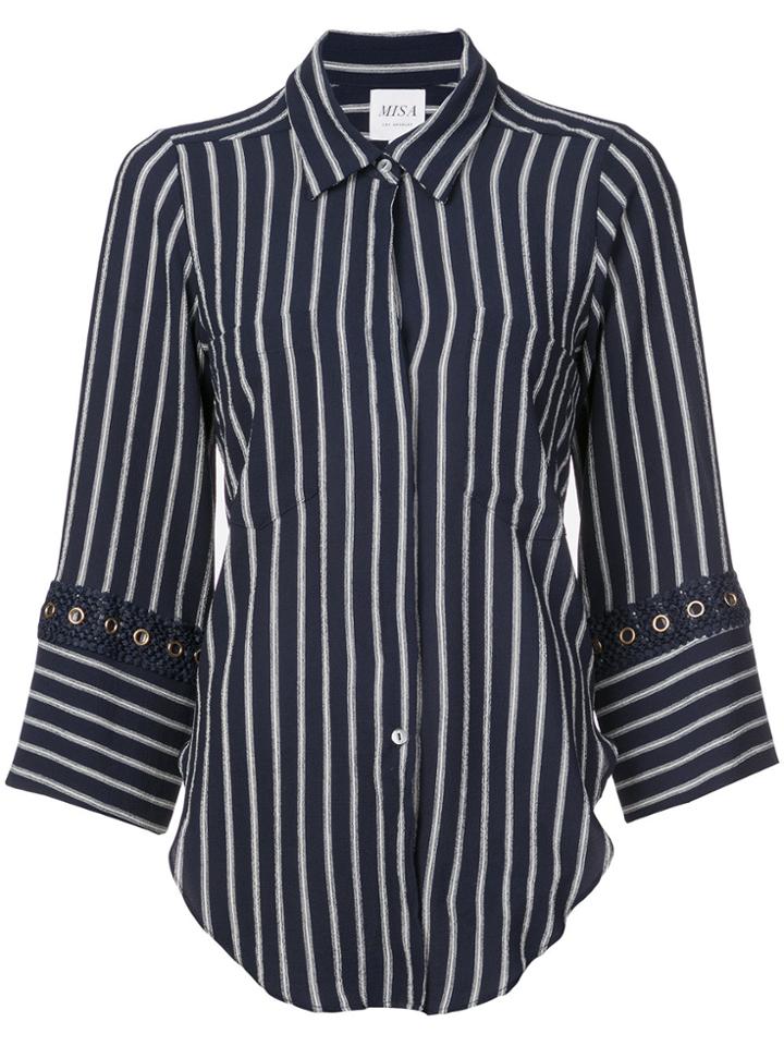 Misa Los Angeles Embellished Sleeve Striped Shirt - Blue