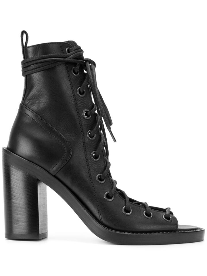 Ann Demeulemeester Open Toe Lace-up Boots - Black