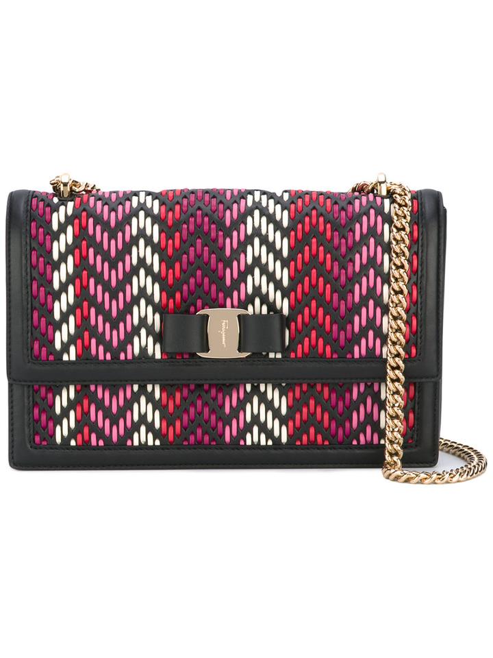 Salvatore Ferragamo Woven Vara Shoulder Bag, Women's, Black, Leather