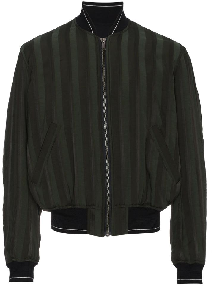 Haider Ackermann Olive Stripe Bomber Jacket - Green