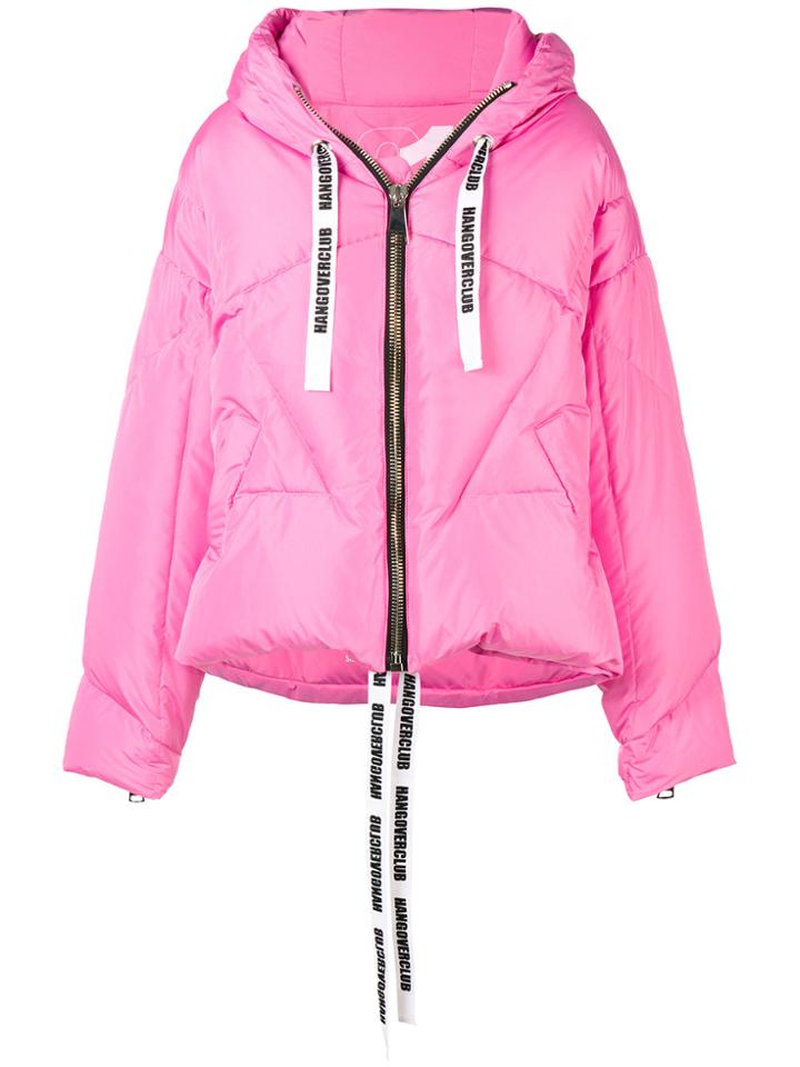 Khrisjoy Printed Drawstrings Down Jacket - Pink & Purple