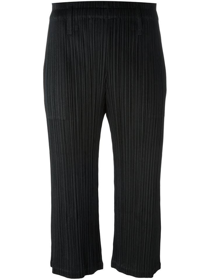 Pleats Please By Issey Miyake Light Flare Cropped Trousers, Women's, Size: 3, Black, Polyester