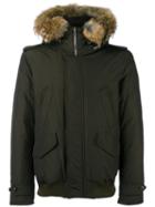 Woolrich Hooded Zip Up Jacket, Men's, Size: Large, Green, Cotton/feather Down/polyamide/coyote Fur