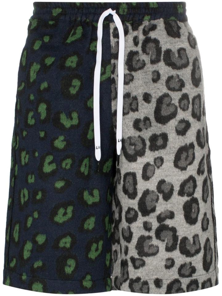 Liam Hodges Leopard Print Wool Blend Shorts - Green