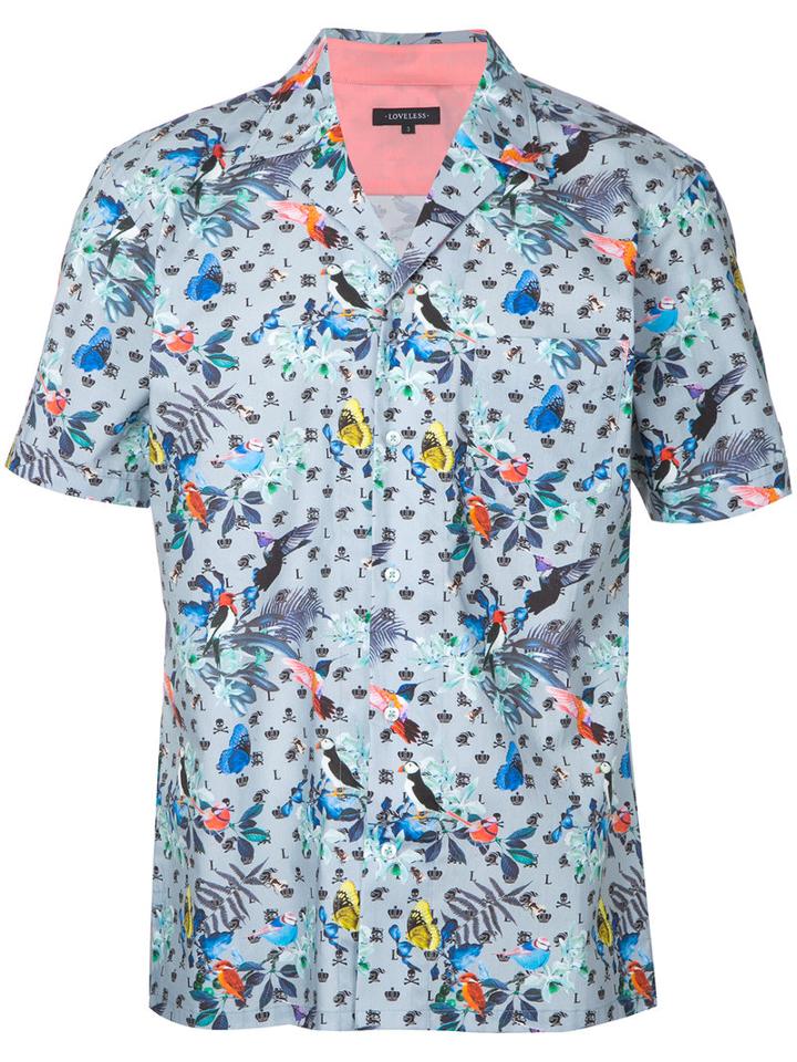 Loveless - Birds Printed Shirt - Men - Cotton - 2, Blue, Cotton