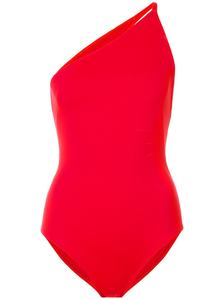Oscar De La Renta One Shoulder Swimsuit - Red