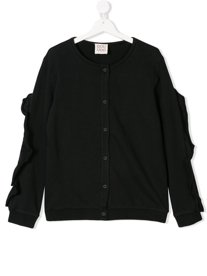 Douuod Kids Teen Ruffle Trimming Jacket - Black