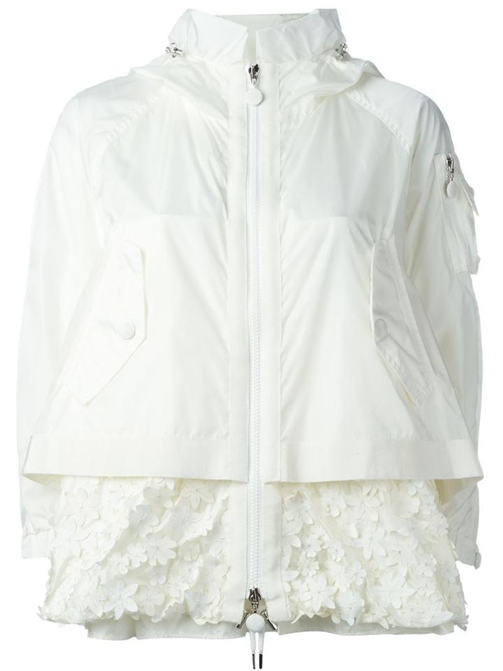 Moncler Bugamville Embroidered Jacket, Women's, Size: 1, White, Cotton/polyamide/polyester