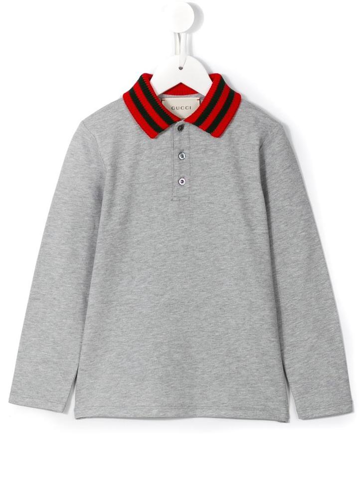 Gucci Kids Web Collar Polo Shirt, Boy's, Size: 6 Yrs, Grey